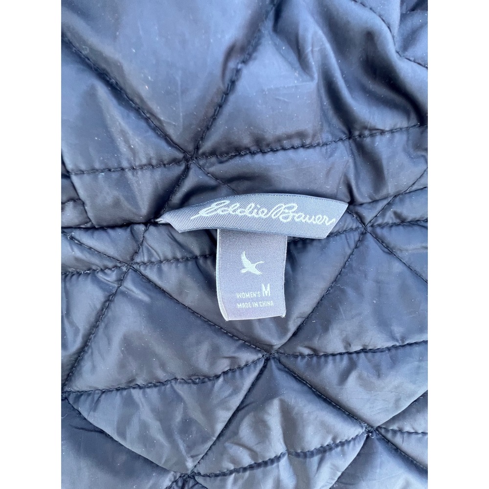 Eddie Bauer WeatherEdge Black Quilted Hooded Parka Jacket Womens Medium - Picture 4 of 16